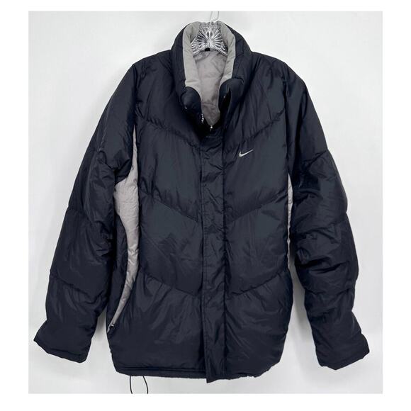 Vintage Nike Men's Full-Zip Down Puffer Jacket Swoosh Logo Black Gray Size Large - Picture 1 of 7